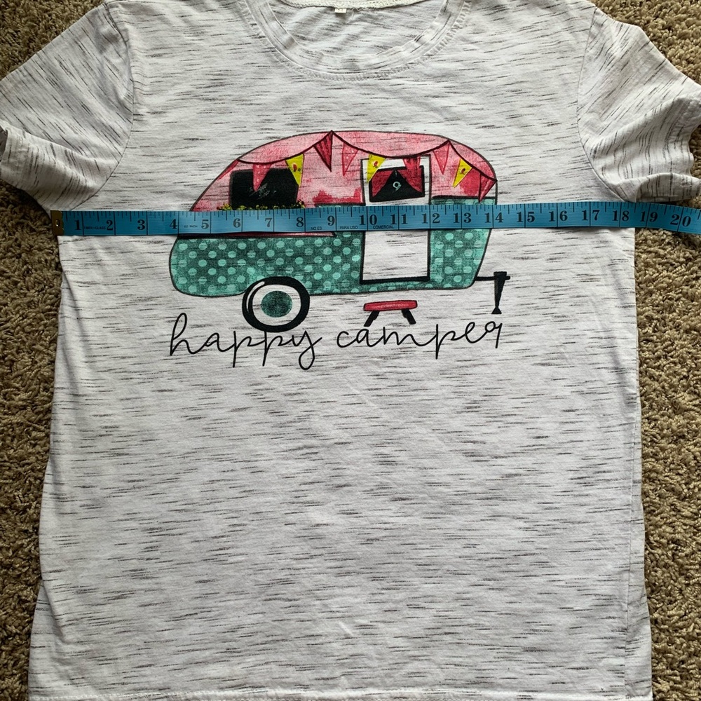 Happy Camper T-shirt Graphic Gray Cotton S NWOT - Picture 5 of 5